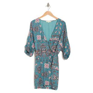 Lovestitch Lurex Paisley Wrap Mini Dress in Pine/ Rose Size Small